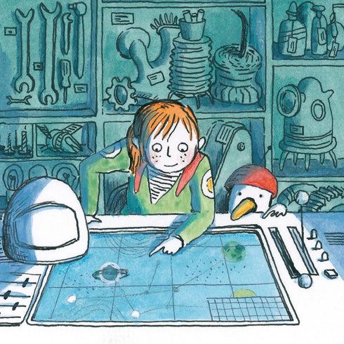 Astronaut Fabi collects space debris.